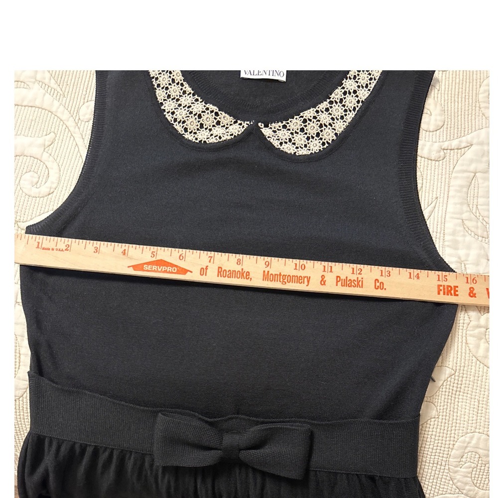 RED Valentino Black Knit Sleeveless Dress Lace Peter Pan Collar Bow Waist - Picture 7 of 11